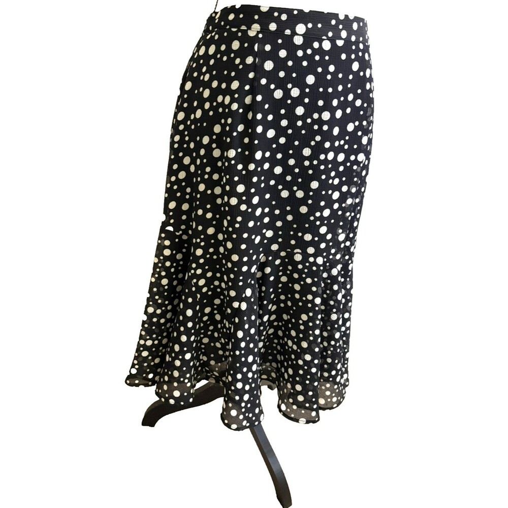 Ruby Rd Womens Skirt Size 6 Black White Polka Dots Chiffon Flowy Ruffled Fairy